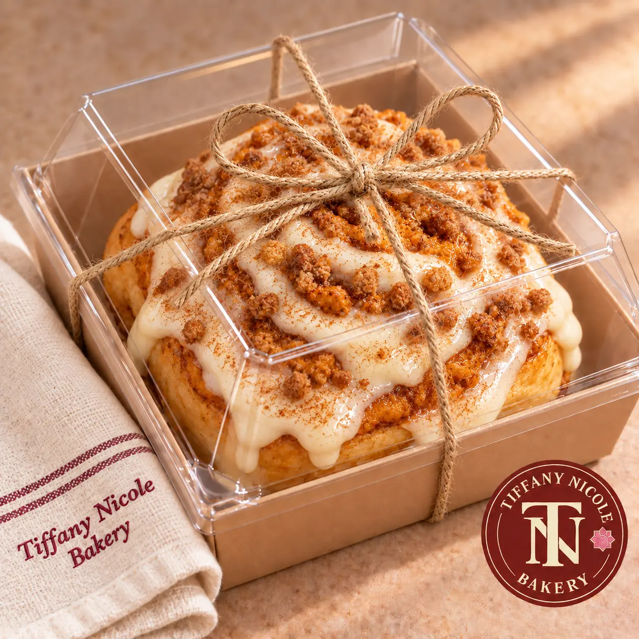Sweet potato cinnamon roll with cream cheese icing and sweet potato crumble